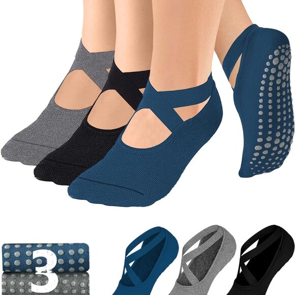 Jewelry - Pilates Grip Socks for Women Non Slip Skid Yoga Socks with Grips Straps for Ball